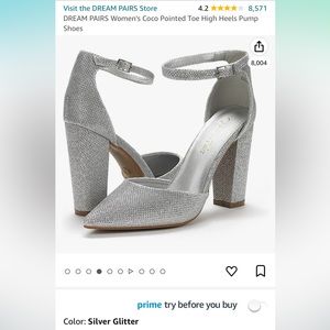 Silver glitter closed toed 4” block heels